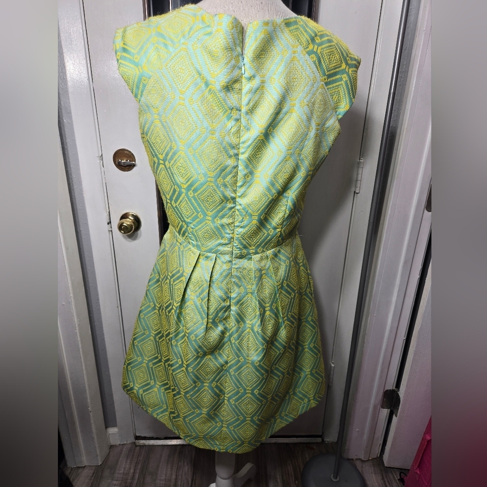 Annabella Fit And Flare Dress Sz Large Green/blue - Picture 5 of 9
